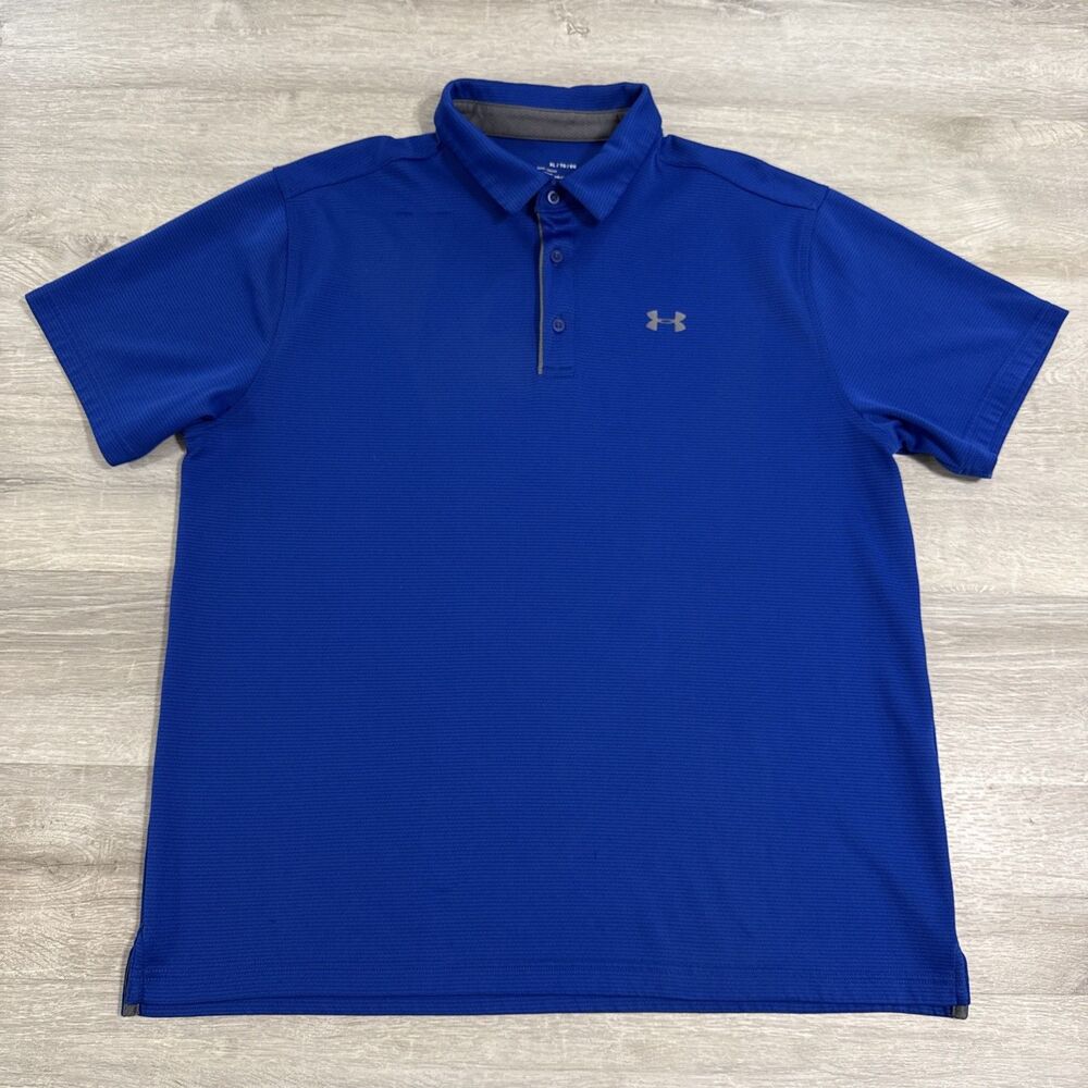 Under Armour Polo Shirt Men's Blue HeatGear Short Sleeve Golf XL Loose